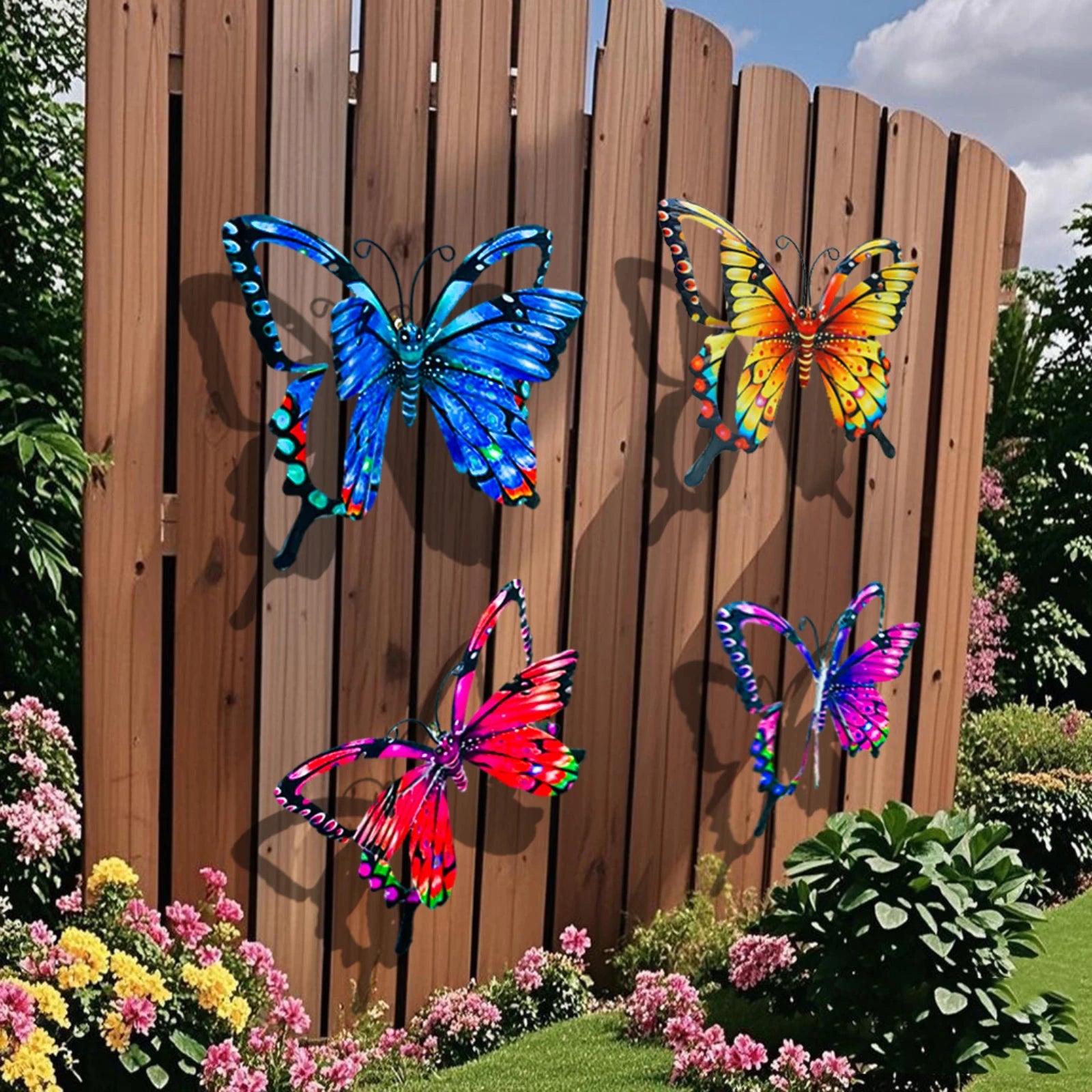 4-Piece Iron Butterfly Wall Decor – Painted Metal Garden Art Metal Wall Art Oasis Select