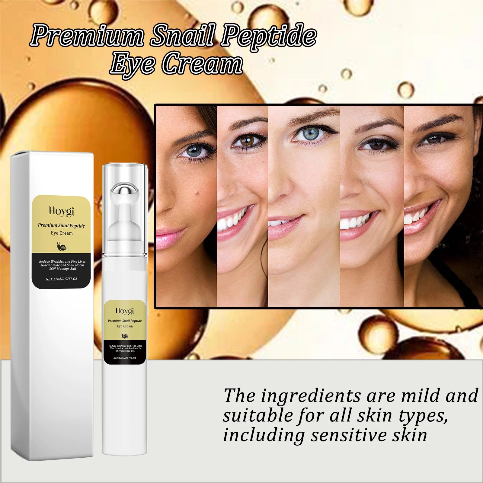 Snail Peptide Eye Cream Remove Eye Bag Anti-Puffiness Fade Dark Circle Firming Skin Roller Massage Nourishing Care Eye Cream Oasis Select