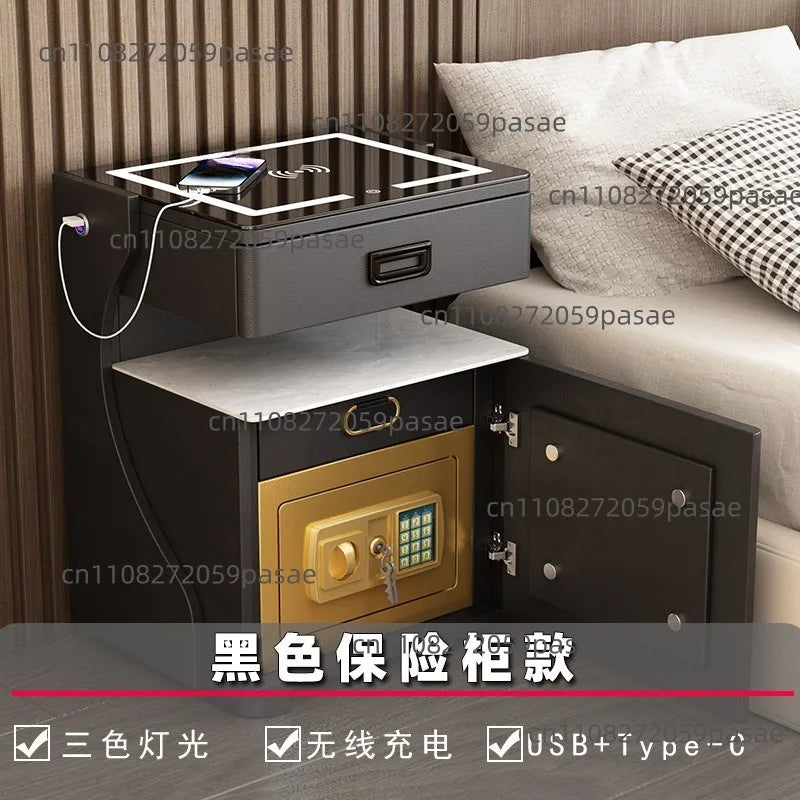 Smart Bedside Table With Wireless Charging LED Light Modern Bedroom Storage Cabinet Safe Home Furniture Oasis Select black 40x45x58cm