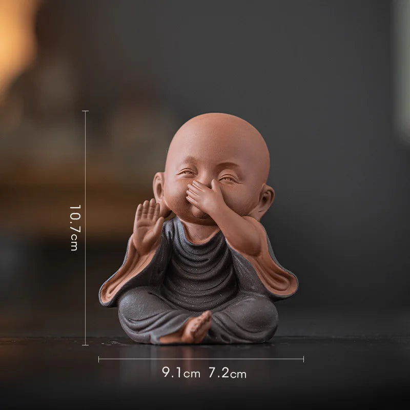 Purple Clay Little Monks Figurines Zen Tea Room Counter Desktop Tea Play Decorations Чаепитие Oasis Select 6