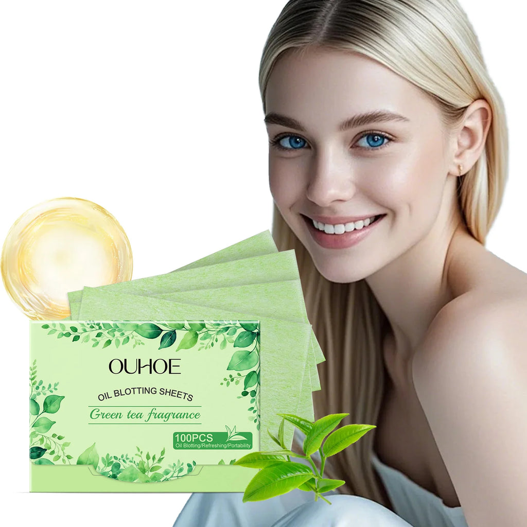 Green Tea Oil Blotting Sheets 100 Pcs – Oily Skin Control Oil Blotting Sheets Oasis Select
