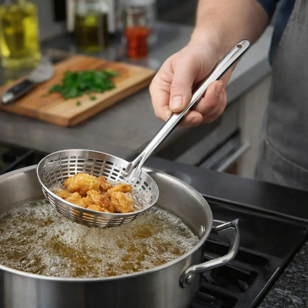 Stainless Steel Long Handle Mesh Skimmer Strainer Spoon