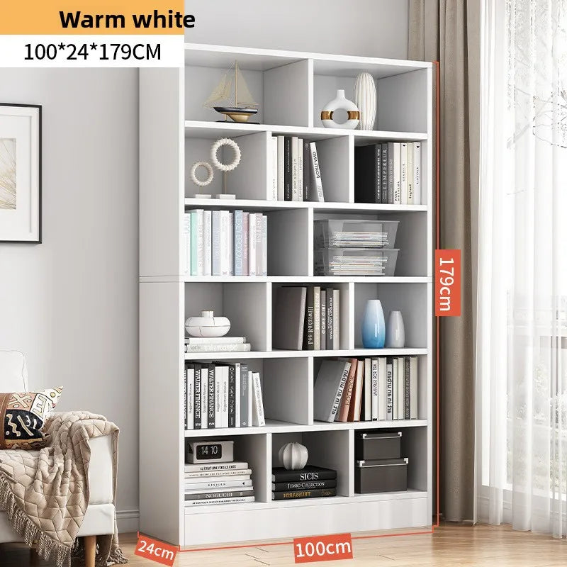 Bookshelf household modern simple floor against the wall large capacity storage shelf living room display cabinet study Oasis Select Warm white-100CM