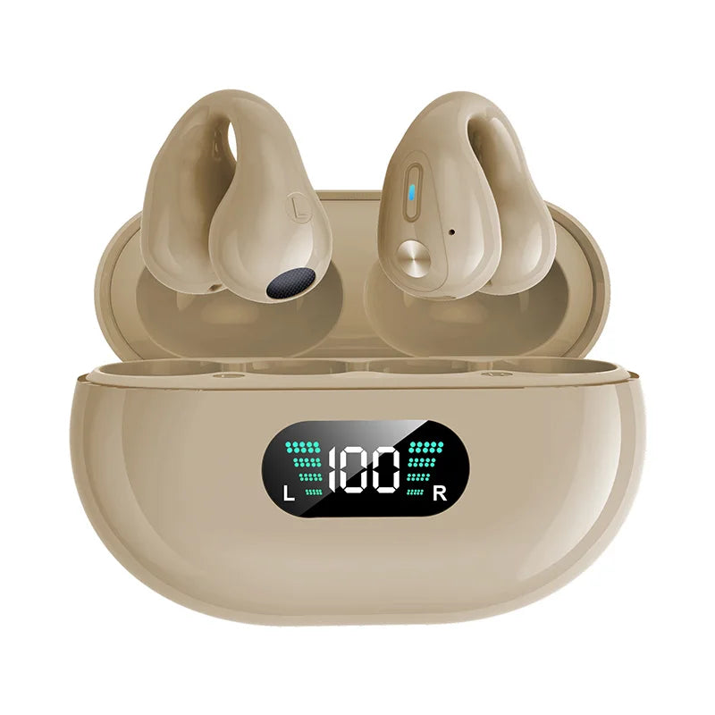 NEW TWS Q80 Wireless Headphones Bluetooth 5.3 Bone Conduction Earphones Earclip Design Touch Control Led Earbuds Sports Headsets Oasis Select khaki