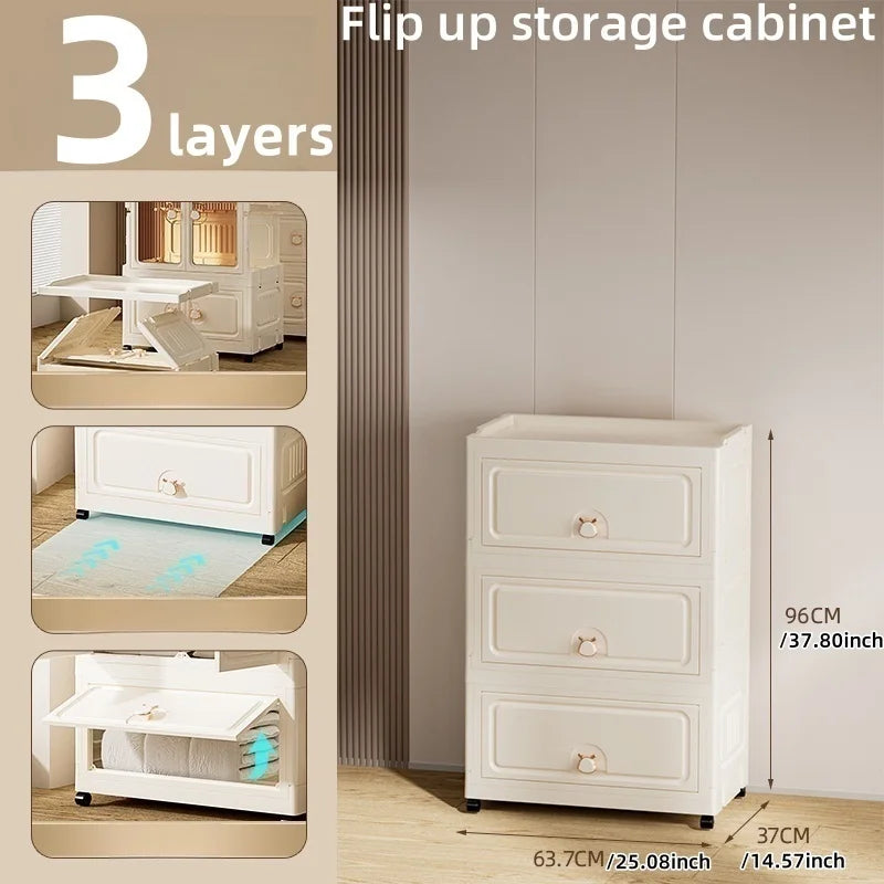 Foldable Storage Cabinet,Multi-Tier Heavy-Duty Organizer with Single/Double Door Design,Rolling Wheels for Living Room/Bedroom Oasis Select 1door 3 Layers