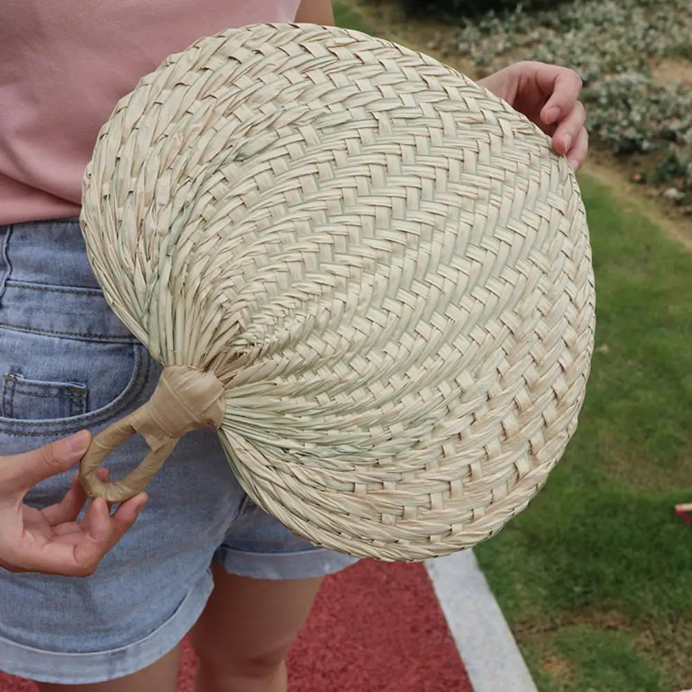 1pc Chinese Style Pure Hand Woven Craft Fan Summer Mosquito Repellent Fan Natural Palm Leaf Hand Shake Fan Home Decoration Oasis Select beige China
