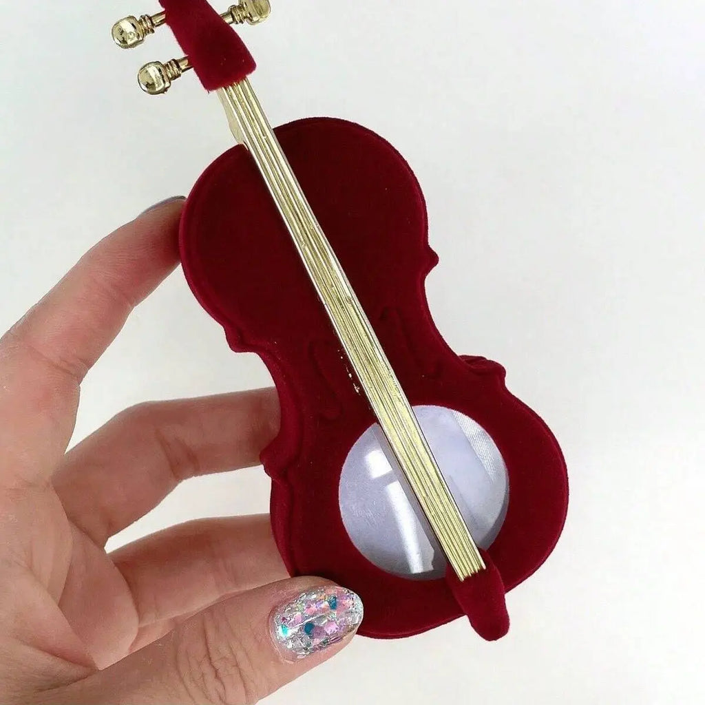 1PC Plastic Violin Design Jewelry Storage Box with Gift Packaging - Elegant Organizer for Rings, Necklaces, and Bracelets Oasis Select Red