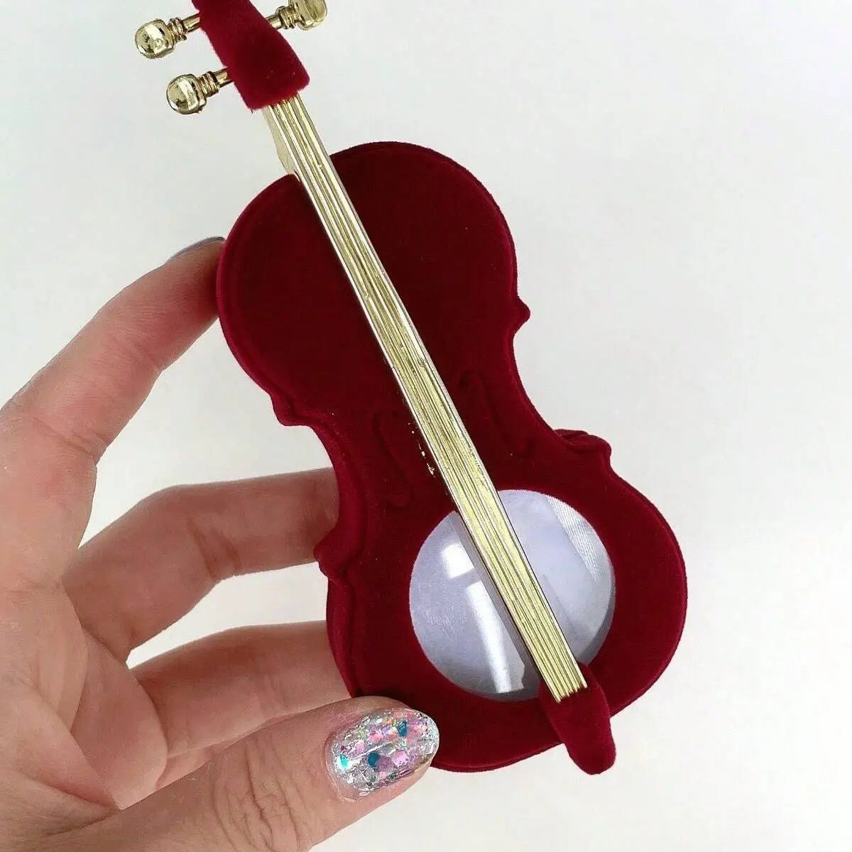 1PC Plastic Violin Design Jewelry Storage Box with Gift Packaging - Elegant Organizer for Rings, Necklaces, and Bracelets Oasis Select Red