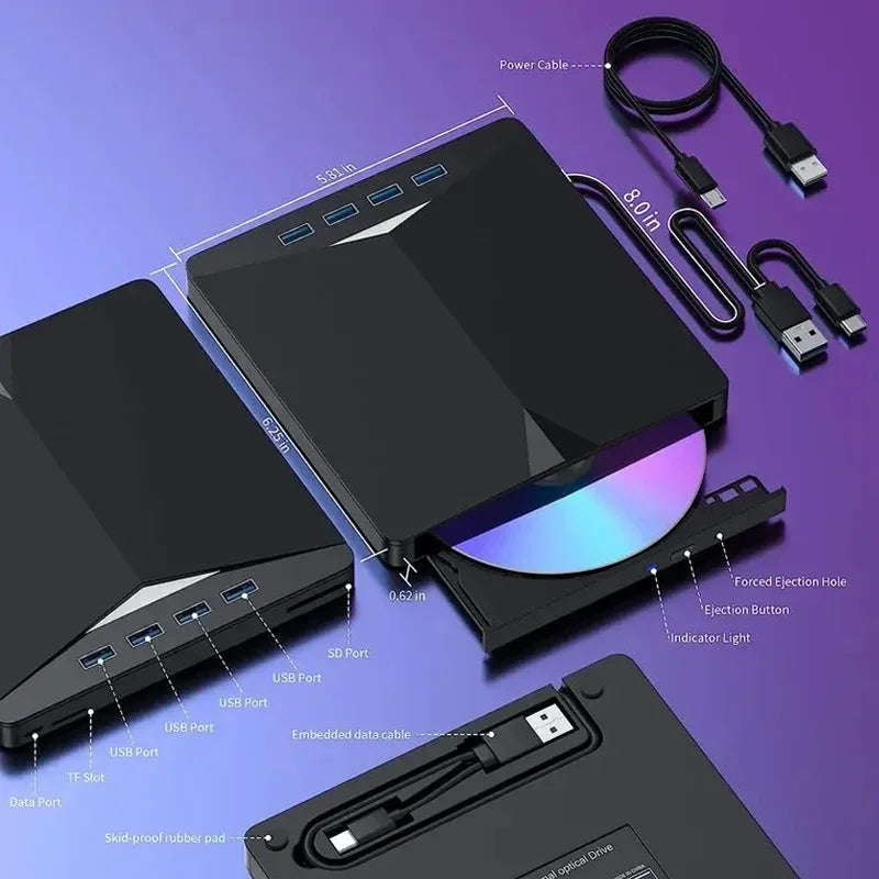7-in-1 USB 3.0 External DVD/CD Burner Drive for Laptop & PC External Optical Drive Oasis Select