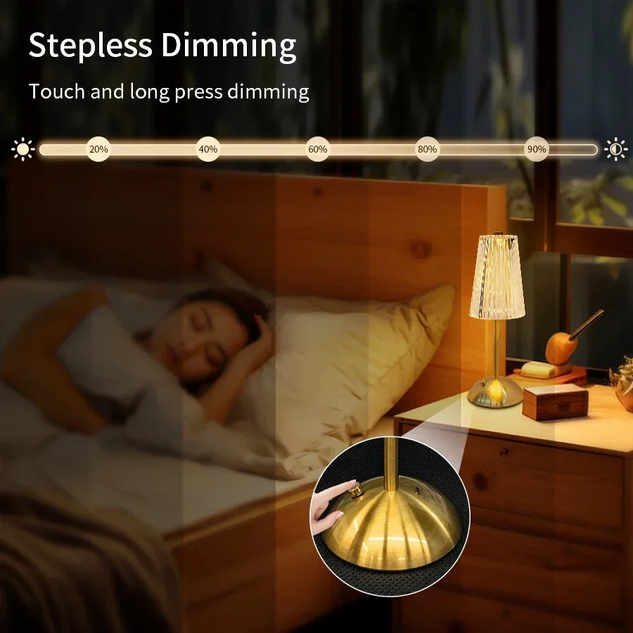Rechargeable Crystal LED Table Lamp Touch Sensor Desk Light 3 Color Dimmable For Bedroom Bar Hotel Atmosphere Room Decor Lightin Oasis Select