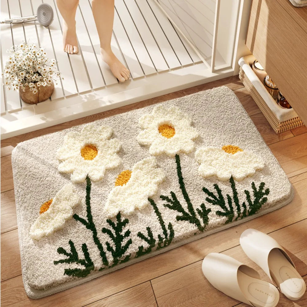 Floral Bathroom Floor Mat – Non-Slip, Soft & Absorbent 30×50cm