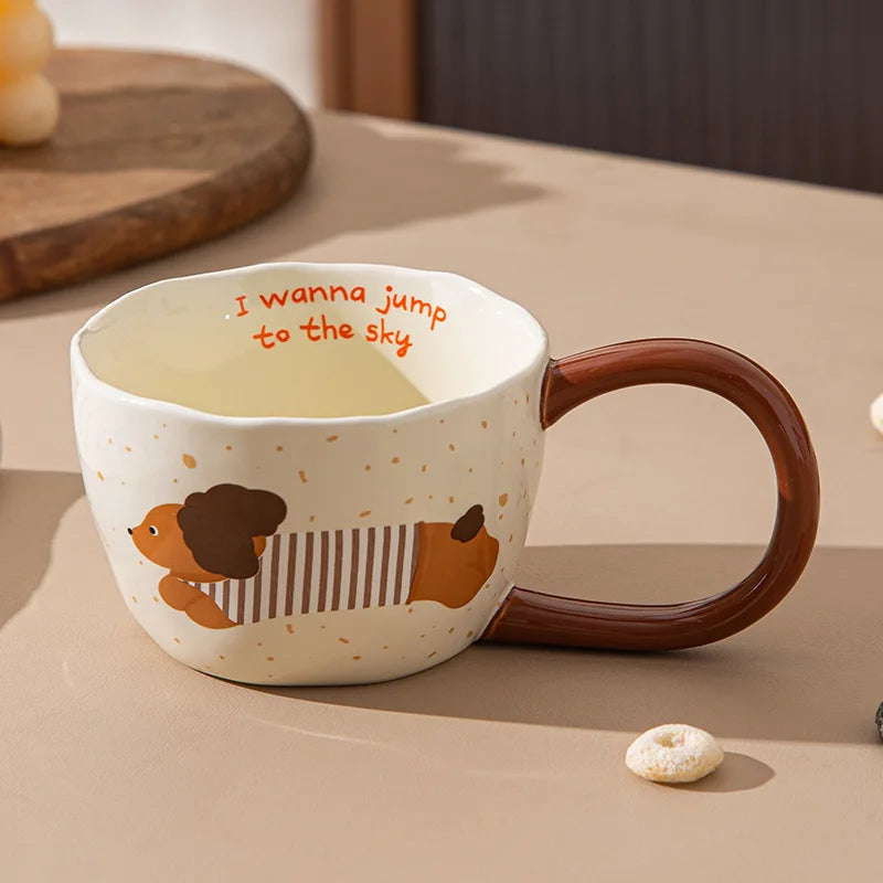 300ML Ceramic Mugs Coffee Cups Milk Tea Cup Ins Korean Style Oatmeal Breakfast Mug Drinkware Kitchen Afternoon Teacup Gifts Oasis Select Stripe-dog 300ml
