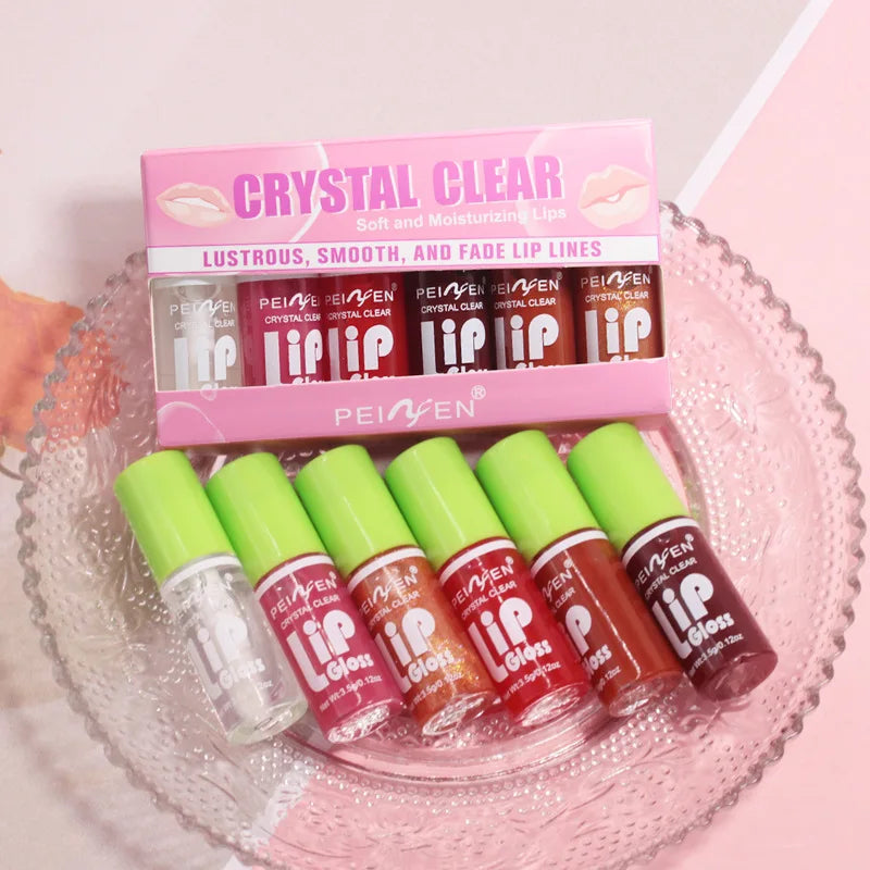 6-Piece Glass Mirror Lip Gloss Set – Shimmer Sheer Tints