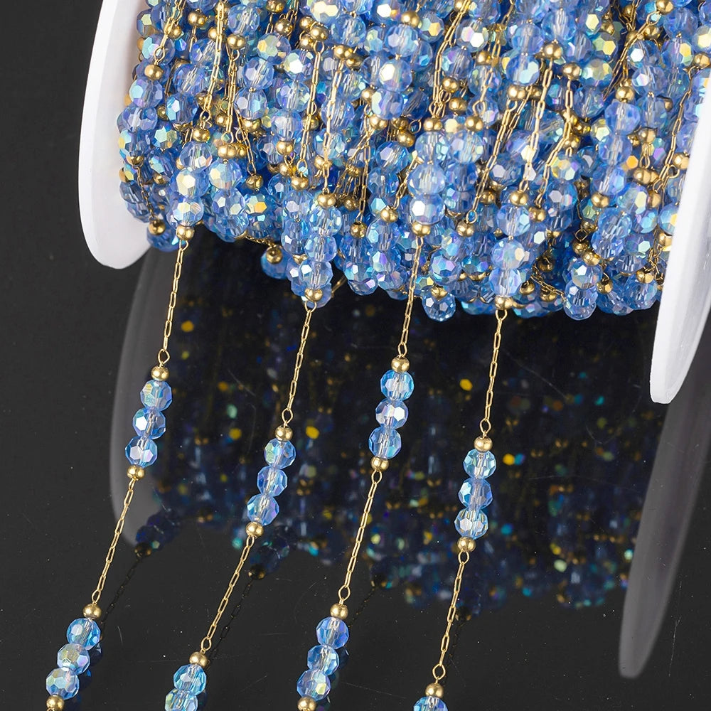 1Meter Stainless Steel Colorful Crystal Beading Chain for DIY Handmade Necklaces Bracelets Jewelry Making Supplies Accessories Oasis Select Light Blue