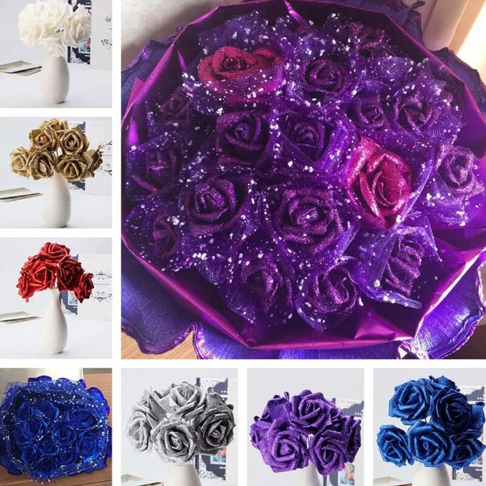 10pcs Glitter Foam Artificial Rose Heads | DIY Wedding Bouquet