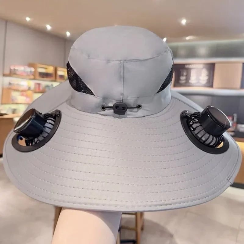 Outdoor Sun Hat for Men with Solar Powered Fan Quick Dry Bucket Hat USB Rechargeable Fishing Hiking Camping Headwear Accessory Oasis Select Grey