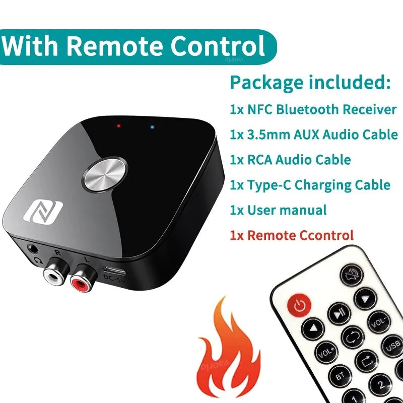 NFC Bluetooth 5.3 Audio Receiver 3.5mm AUX R/L RCA Stereo HIFI Music Wireless Adapter With Mic USB U-Disk Play Remote Control Oasis Select With Remote Control v5.3