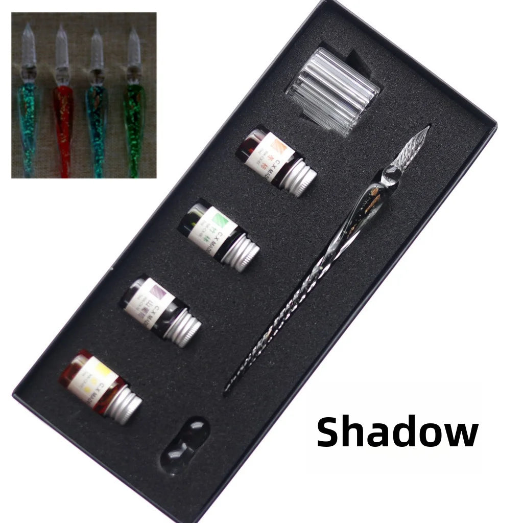 Crystal Glass Pen Dip Pen Set Gradient Color Retro Dip Pen Glass Pen Gift Box Oasis Select 14