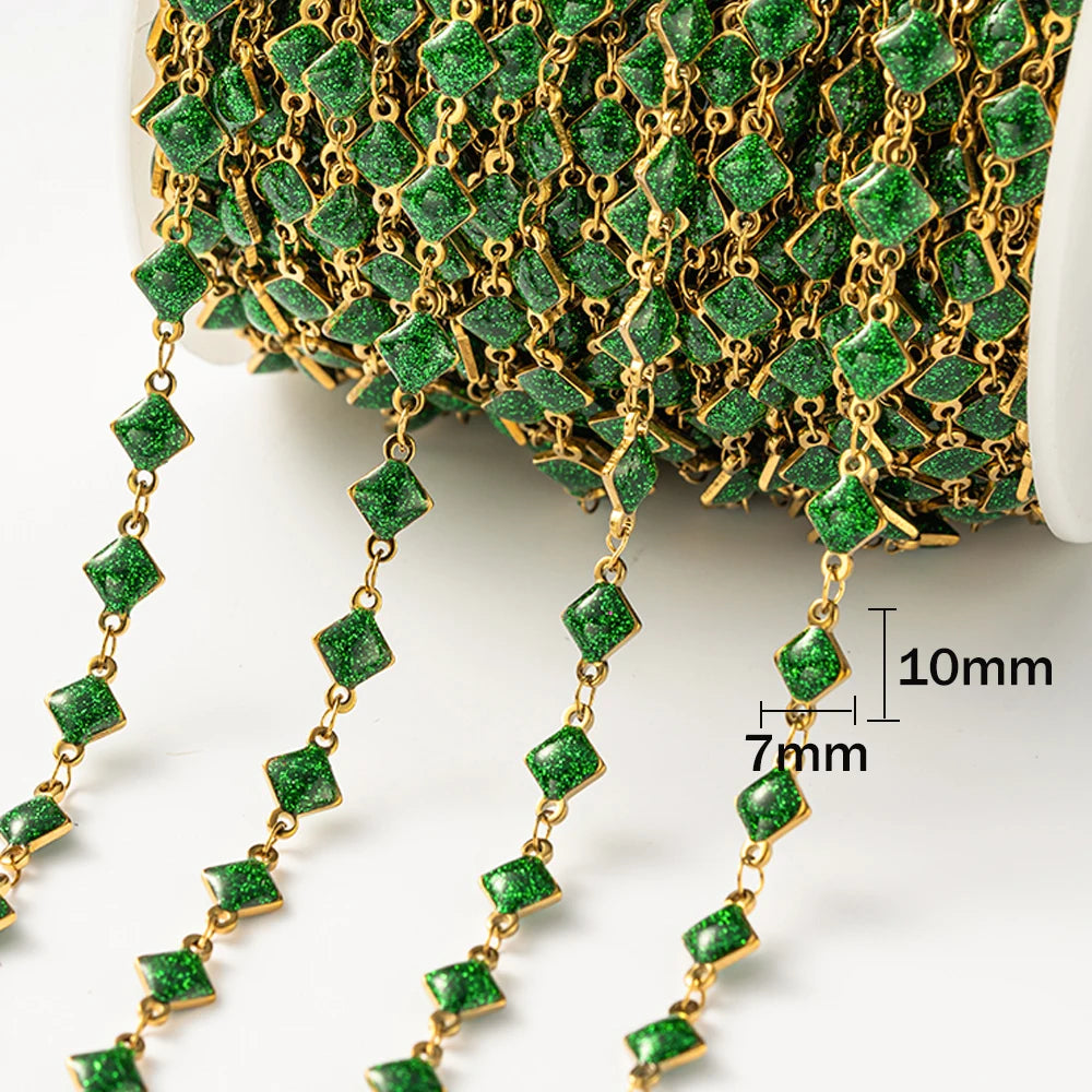 1meter Gold Plated Stainless Steel Colorful Enamel Heart Eye Chain for DIY Women Men Choker Bracelet Anklet Jewelry Making Oasis Select Diamond Green