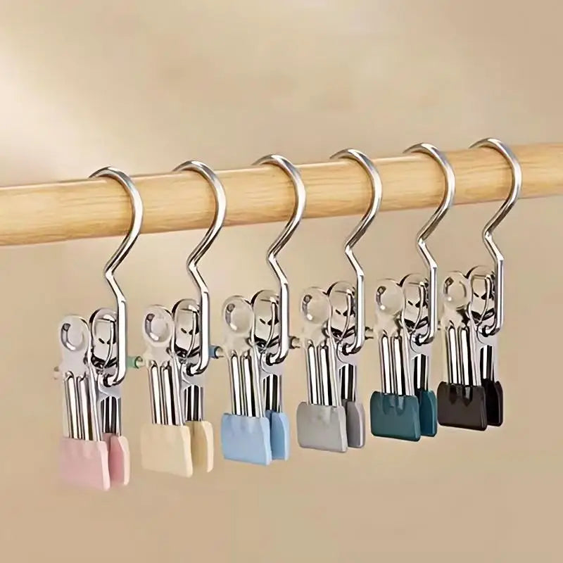 10pcs Multifunctional Stainless Steel Pants Clip with Double Adhesive Hooks for Home Storage And Clothes Drying Oasis Select