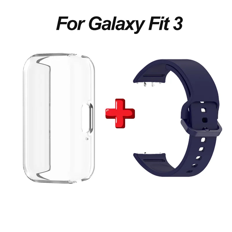 2-in-1 Clear TPU Case & Silicone Strap for Galaxy Fit 3 Smartwatch Case & Strap Oasis Select Blue