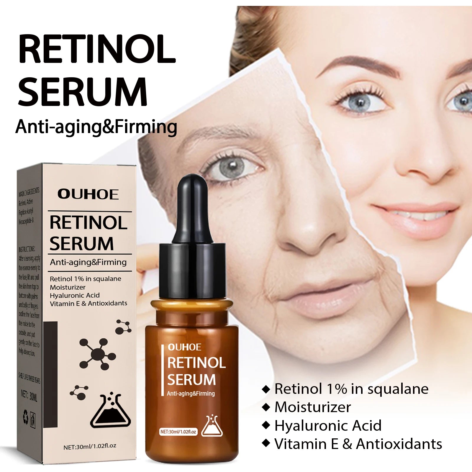 Retinol Anti Wrinkle Serum Lifting Fade Fine Line Anti Aging Improve Crow's Feet Firming Tighten Brighten Moisturizing Essence Oasis Select