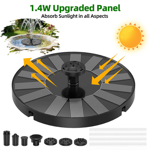 1.4W Solar Water Fountain Bird Bath Pump with 6*Nozzle&4*Crash Bar Durable Powerful, Perfect for Bird Bath Garden Pool Aquarium Oasis Select