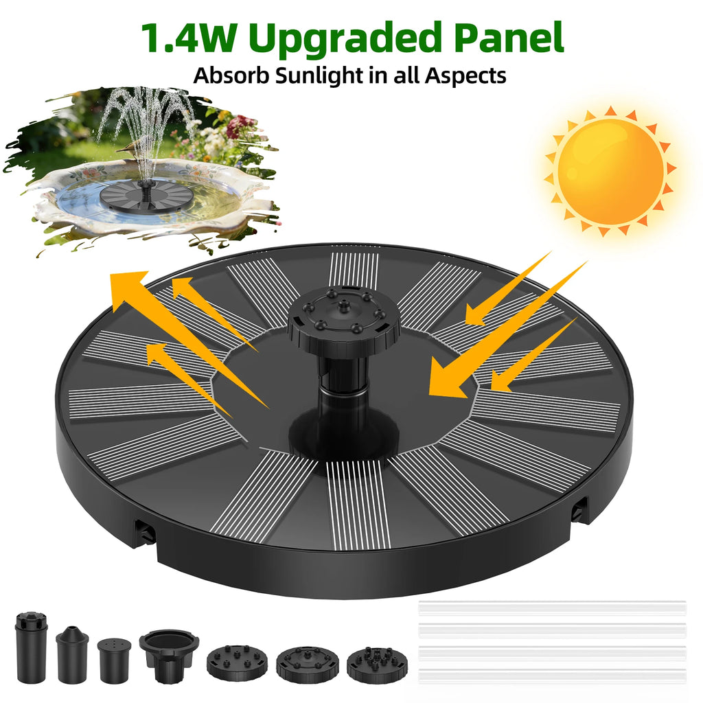 1.4W Solar Water Fountain Bird Bath Pump with 6*Nozzle&4*Crash Bar Durable Powerful, Perfect for Bird Bath Garden Pool Aquarium Oasis Select