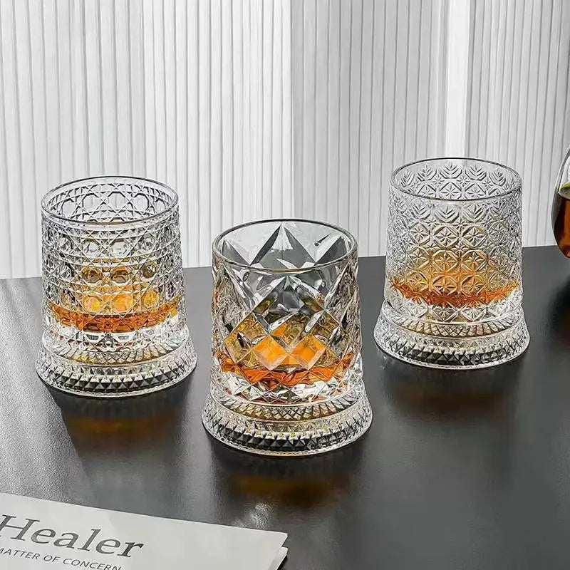 Vintage Glass 360 ° Rotating Glass Cup With Base Creative Glowing Rotation Glass Light Luxury Glass Brandy Wine Cup Glassware Oasis Select