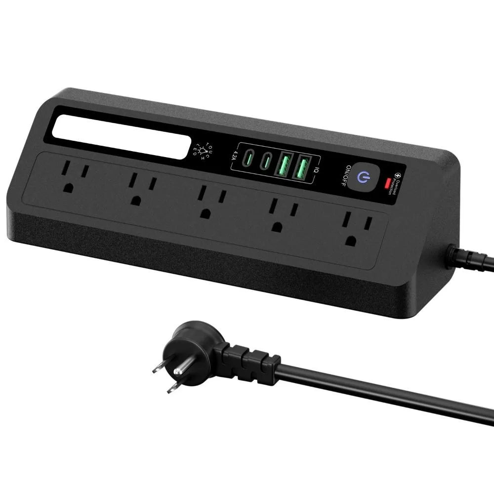 Touch Activated Desktop Charging Strip 3 Color 2AC 2USB Multi Outlet Power Socket Flame-Retardant Shell Lightweight Oasis Select Black