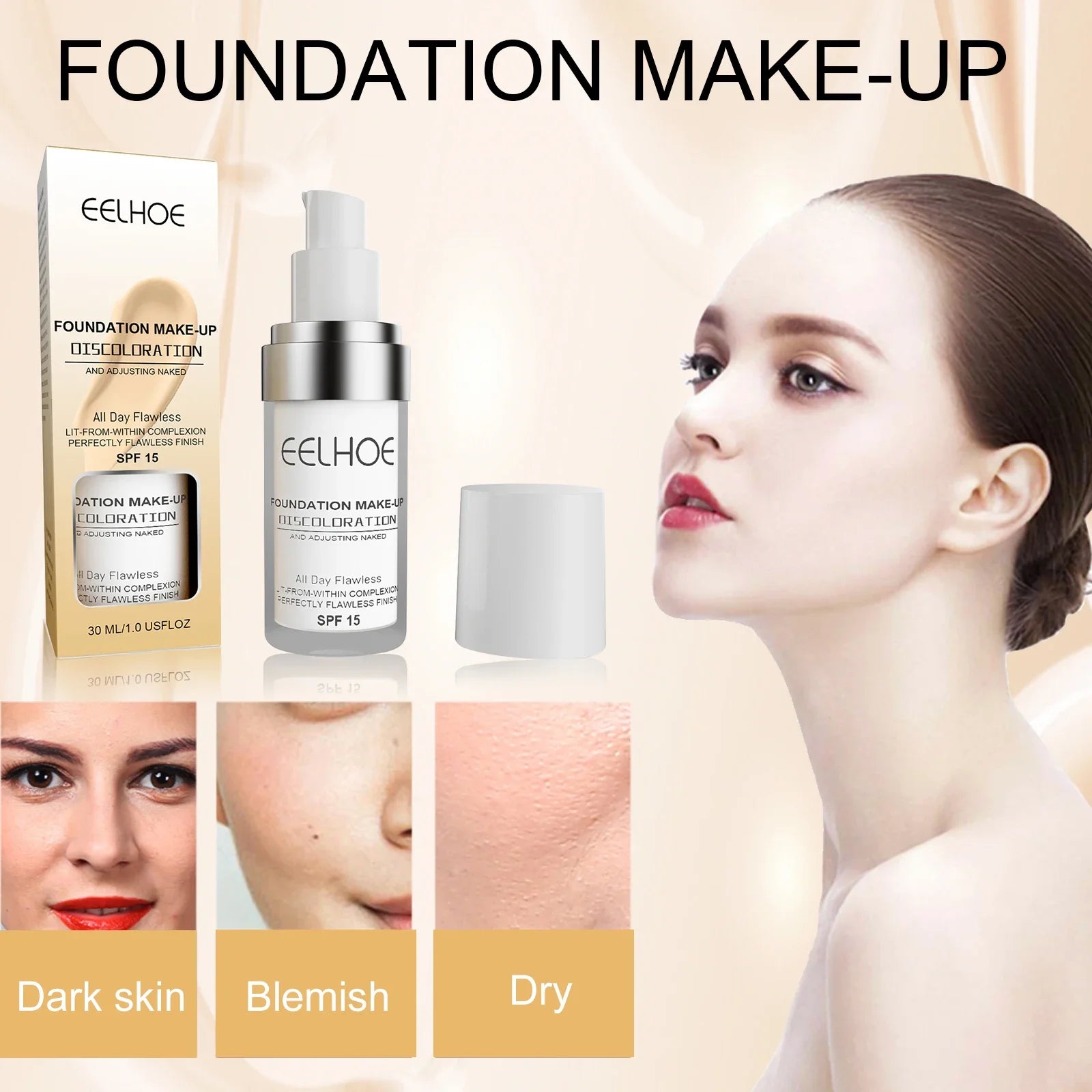 EELHOE Color Changing Liquid Foundation Moisturizing Waterproof No Creasing No Separation Concealer Makeup Products Wholesale Oasis Select