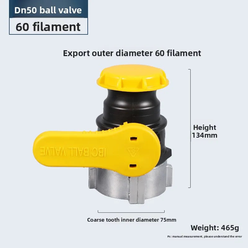 DN50 Ball Valve 1000L IBC Ton Bucket Plastic Aluminum Alloy Integrated Valve Fitting Butterfly Valve Set Bucket Switch Port Oasis Select yellow