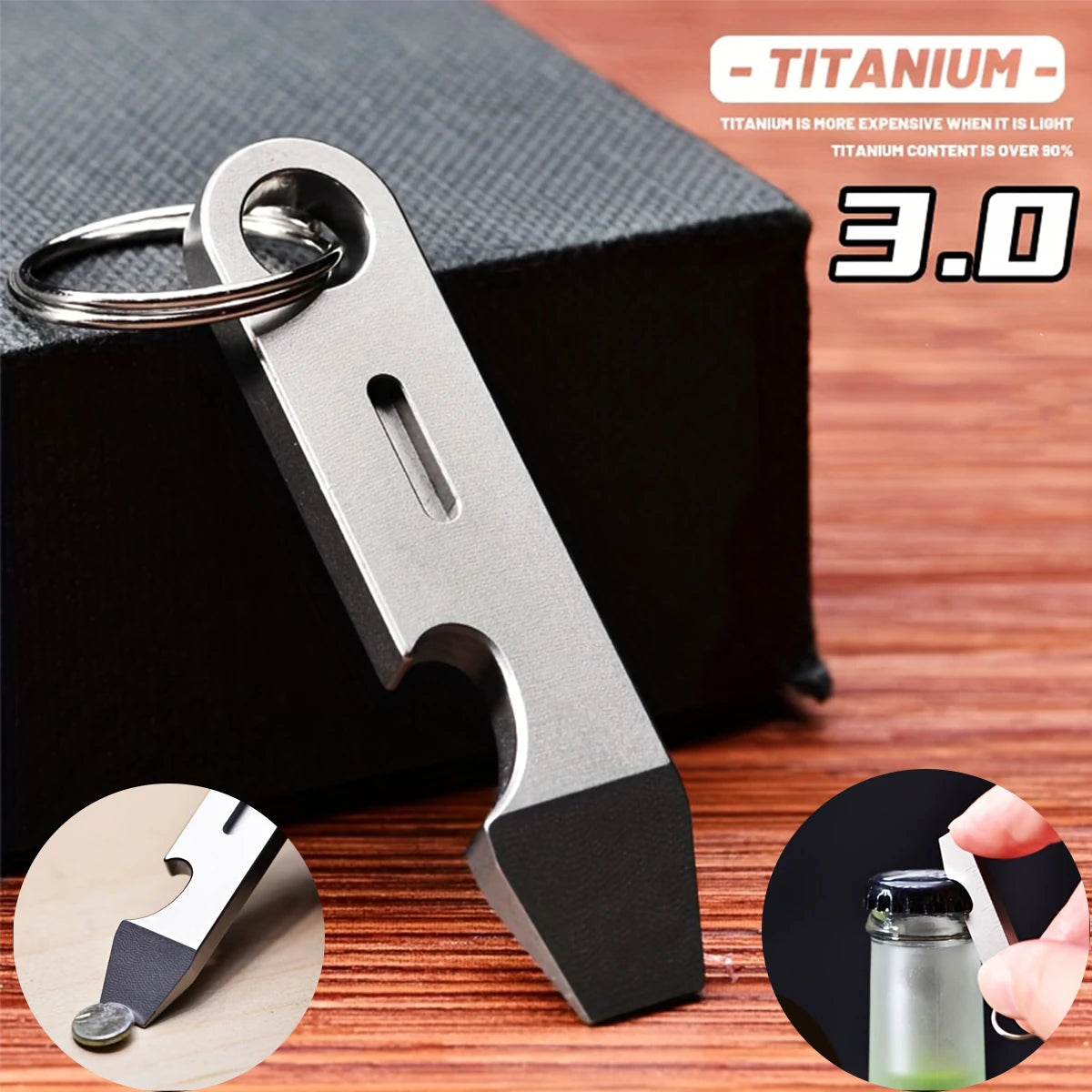Titanium Alloy Bottle Opener Keychain Men’s Pendant EDC Outdoor Tool Mini Screwdriver Camping Gear Stainless Steel Small Crowbar Oasis Select