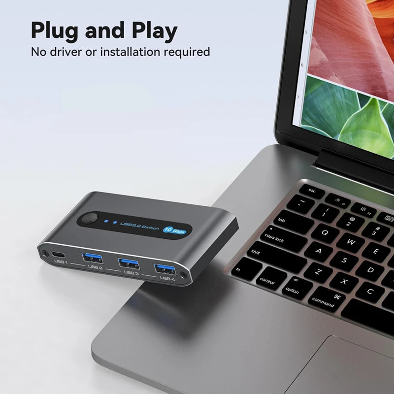 WISH 10Gbps USB 3.2 Switch USB C Switch,4 Port USB Switcher For PC Laptop Share Keyboard Mouse Supports USB C Input Oasis Select