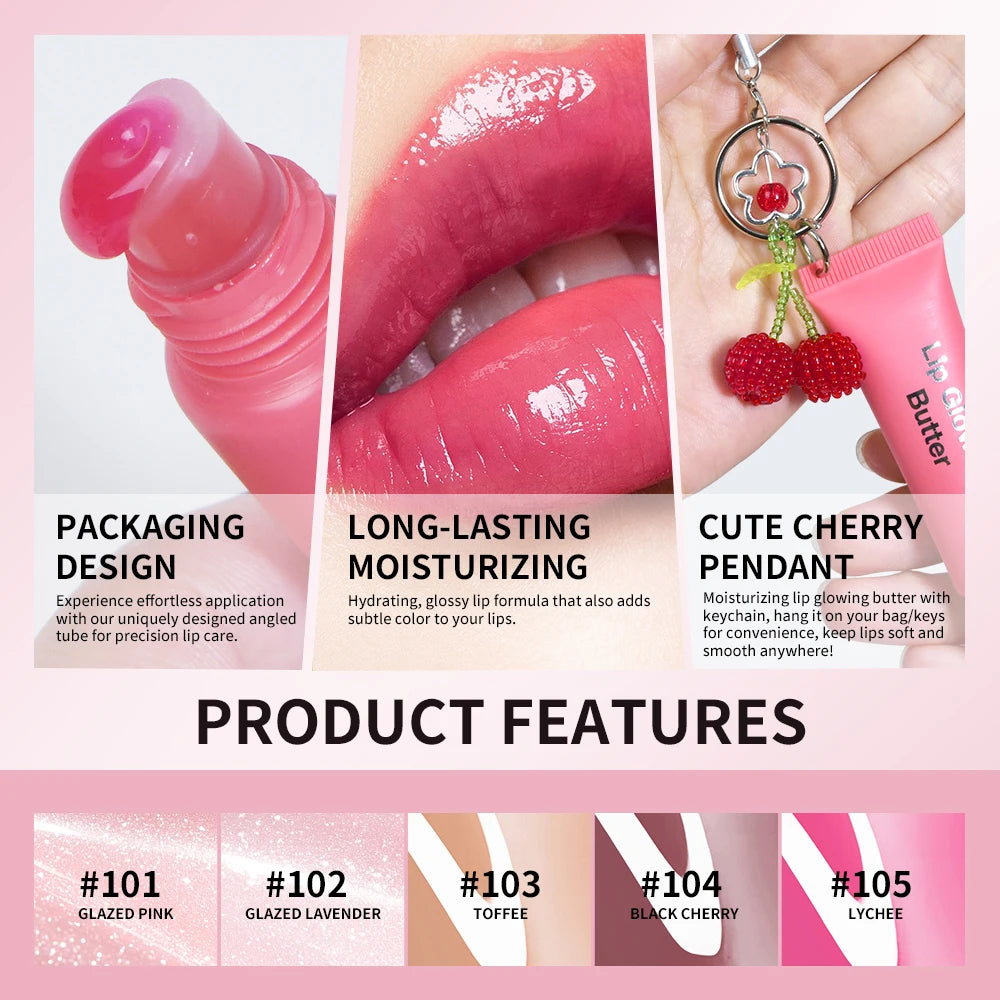 Lip Glowing Butter Gloss Long Lasting Cherry Keychain Moisturizing Lip Oil Plumper Nourishing Makeup Care Hydrating Lipstick Oasis Select