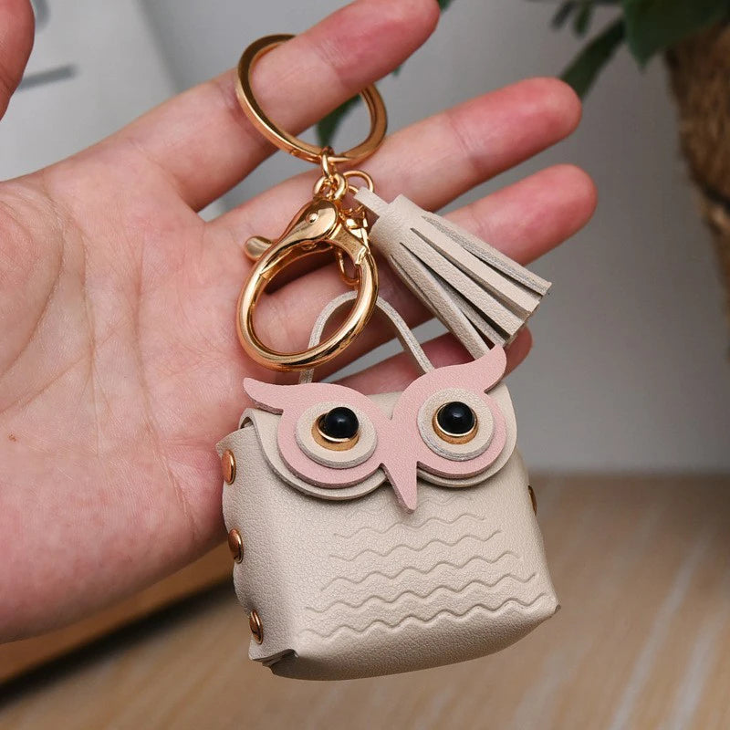 SXH 1PC Cute Key Bag Owl Coin Purse Mini School Bag Car Key Chain Pendant Lady Wallet Leather Coin Purses Coin Purse Keychain Oasis Select