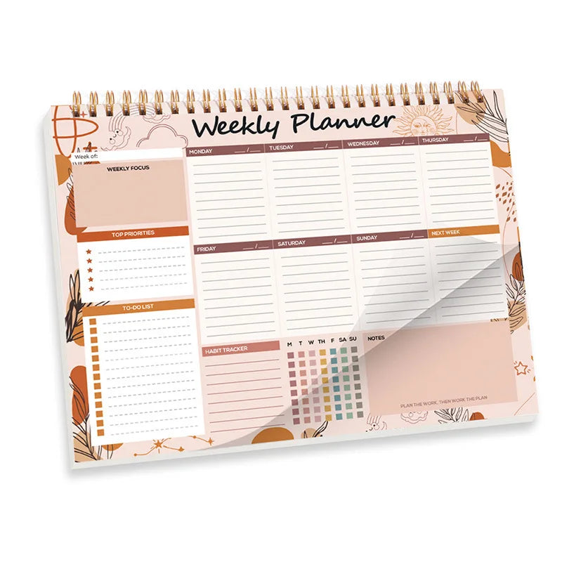 Nordic Style Weekly Planner Notebook Colorful Thicken Paper Desk Task Planning Coil Design 52-page Work Planners for Goals Oasis Select B