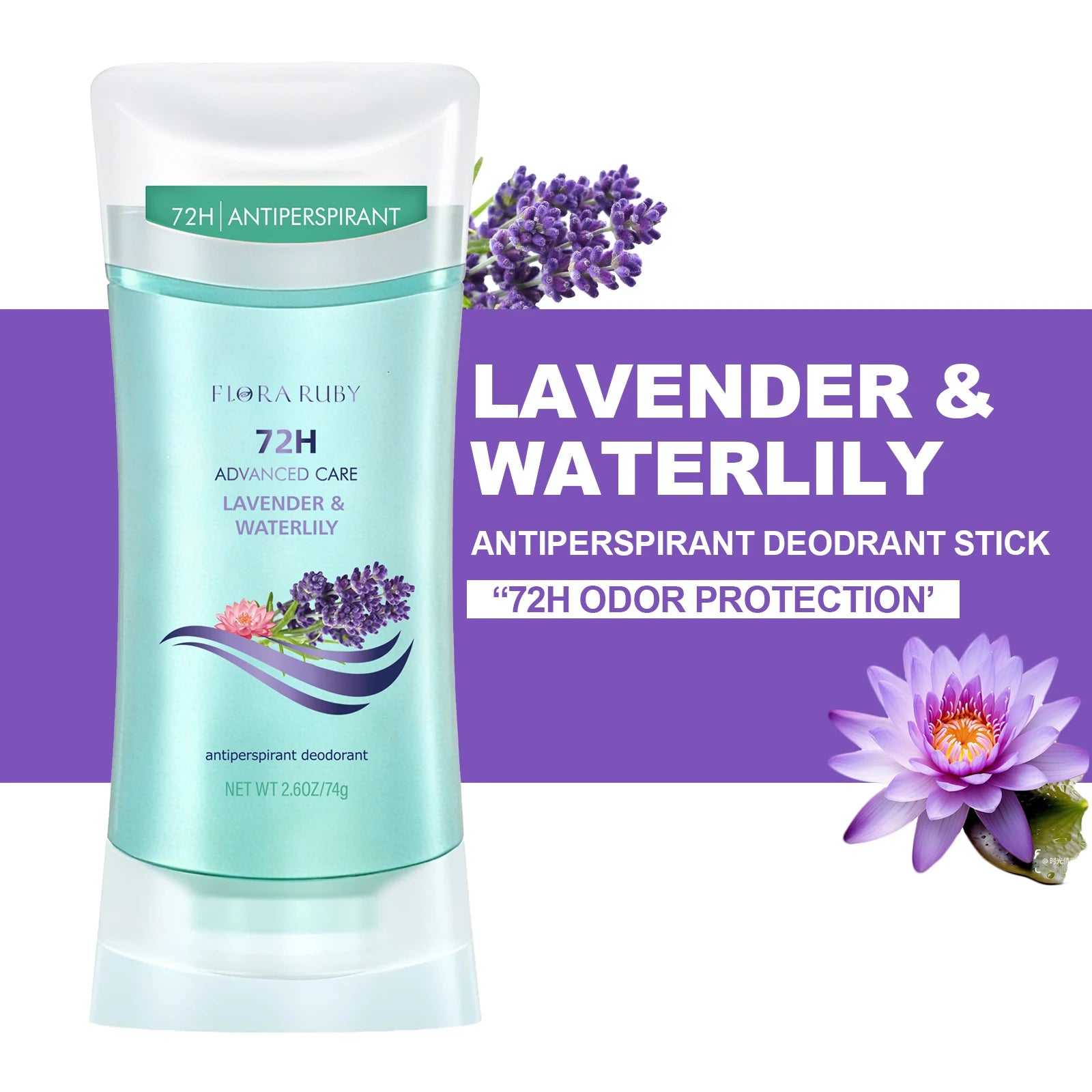 Flora Ruby Deodorant Stick, Deodorant Balm, 72 hours Long lasting and refreshing, Floral fragrance Natural Formula Oasis Select Lavender