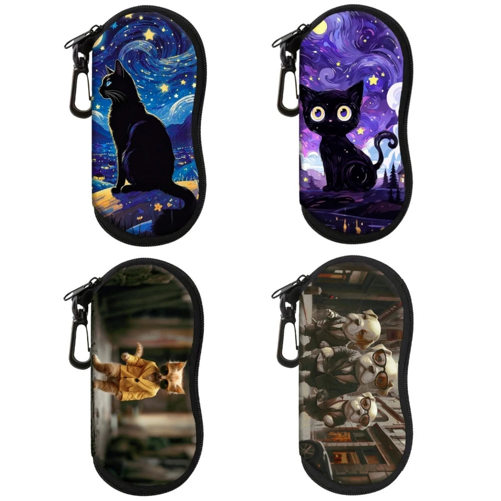 Cat & Dog Glasses Case with Carabiner Clip | Soft Eyeglass Pouch