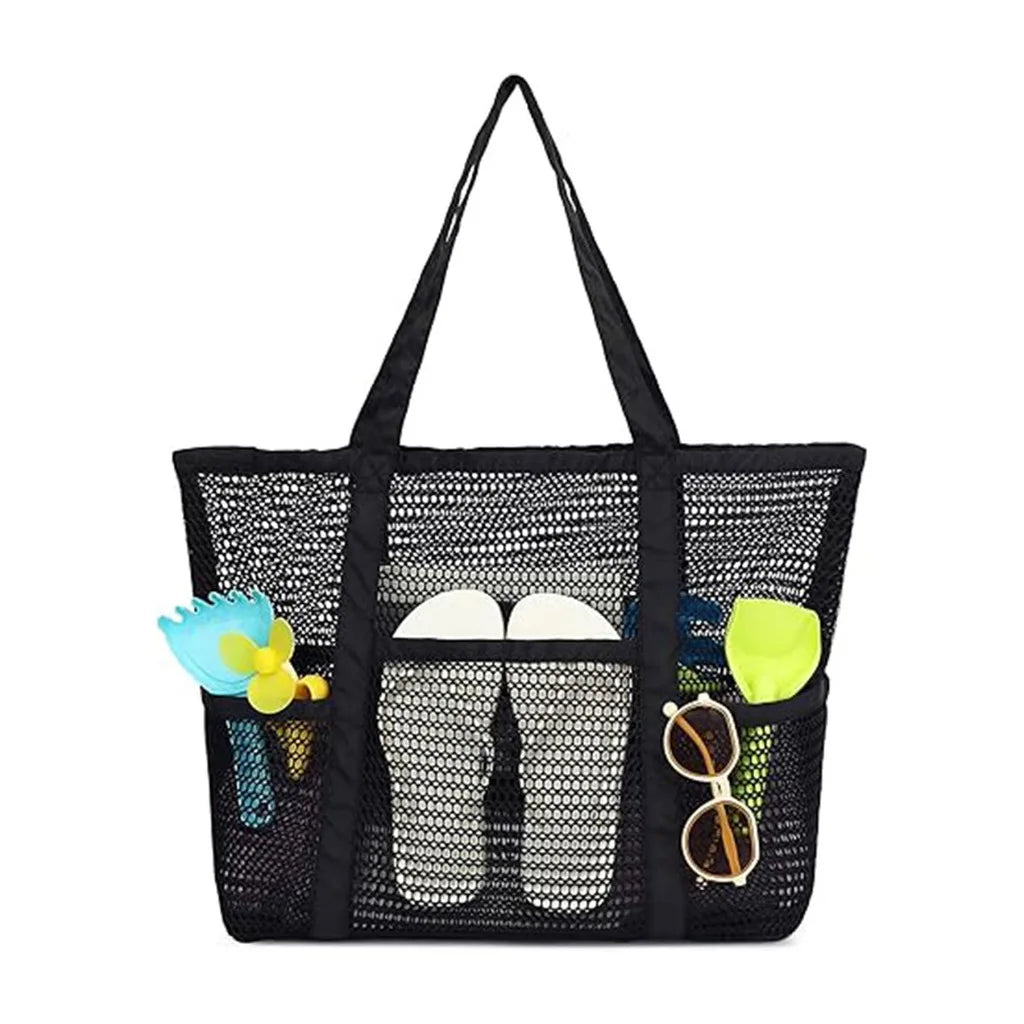 Sand-Proof Storage Bag Comfortable Swimming Storage Bag Large Capacity Tote Sturdy Mesh Beach Tote Bag For Travel Storage Oasis Select Black