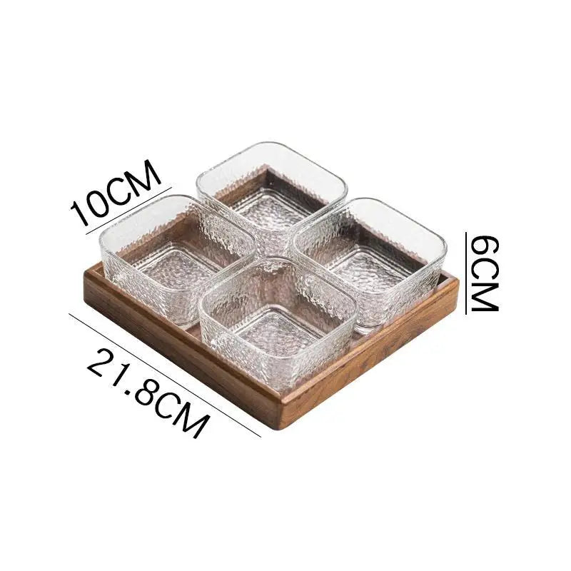 High-grade Solid Wood Glass Fruit Tray Bowl Household Living Room Tea Table Points Snack Candy Dry Fruit Tray Snack Nut Box Oasis Select 4 grids