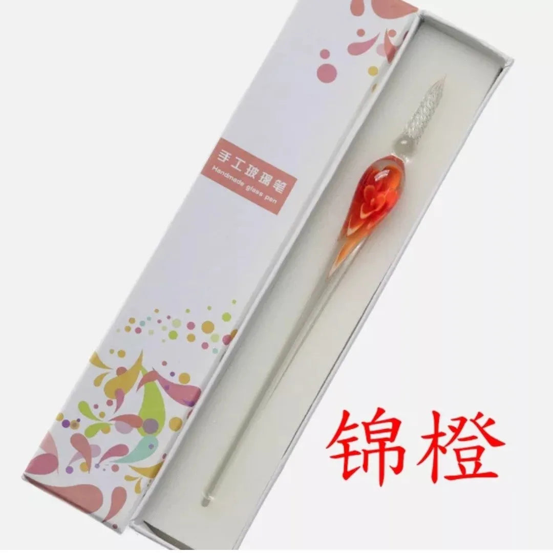 Embedded Flower Glass Pen Starry Sky Gold Powder Ink Dip Water Box