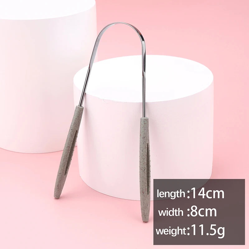 3 Colors Stainless Steel Tongue Scraper U-shaped Metal Fresh Breath Cleaning Coated Tongue Toothbrush Oral Hygiene Care Tools Oasis Select Gray