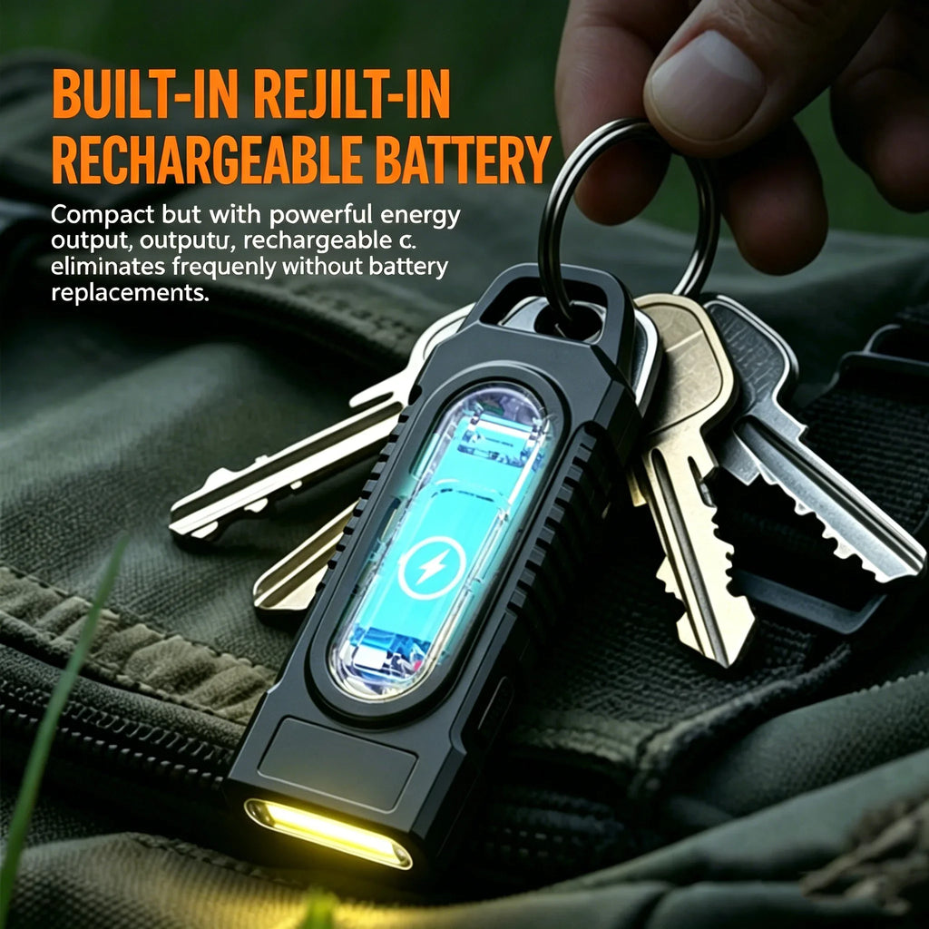 Powerful Mini COB LED Keychain Flashlight USB C Rechargeable Hanging Work Light Waterproof Keyring Camping Walking Pocket Lamp Oasis Select