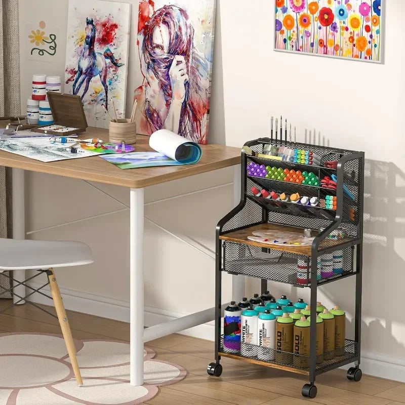 Multi-functional Household Goods Cart Rack Pull-out Mobile Crafts Rack Paint Brush Painting Tool Multi-layer Storage Rack Oasis Select