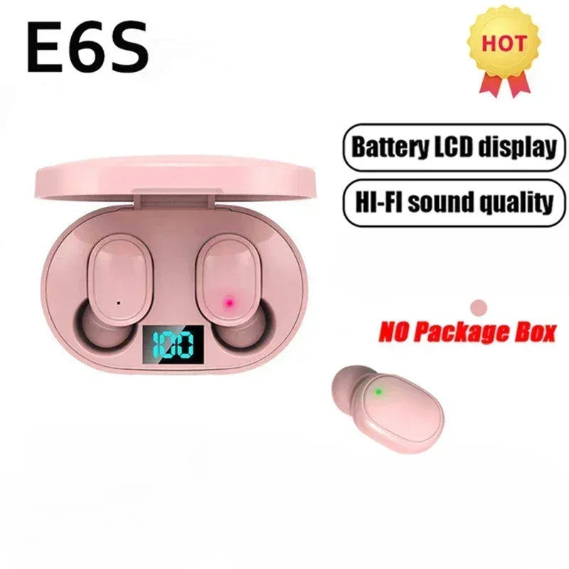 E6S Wireless Bluetooth Earphones TWS Bluetooth Headset Wireless Earbuds Noise Cancelling Earphones with Microphone Headphones Oasis Select pink
