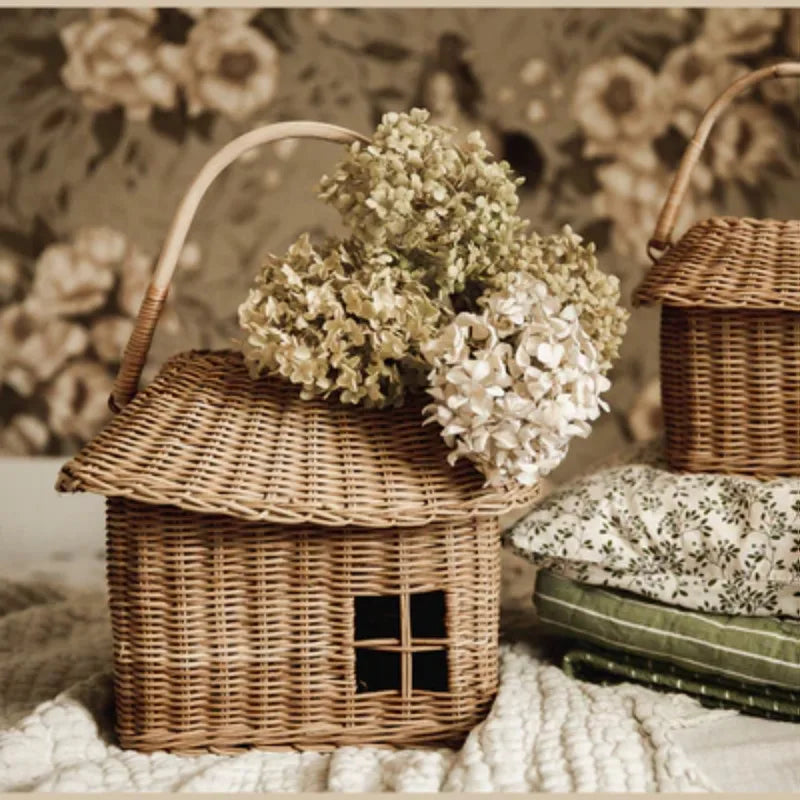 Ins Style Rattan Small House Storage Basket Outgoing Toys Handbag Woven Small Flower Basket Children's Shooting Props Oasis Select
