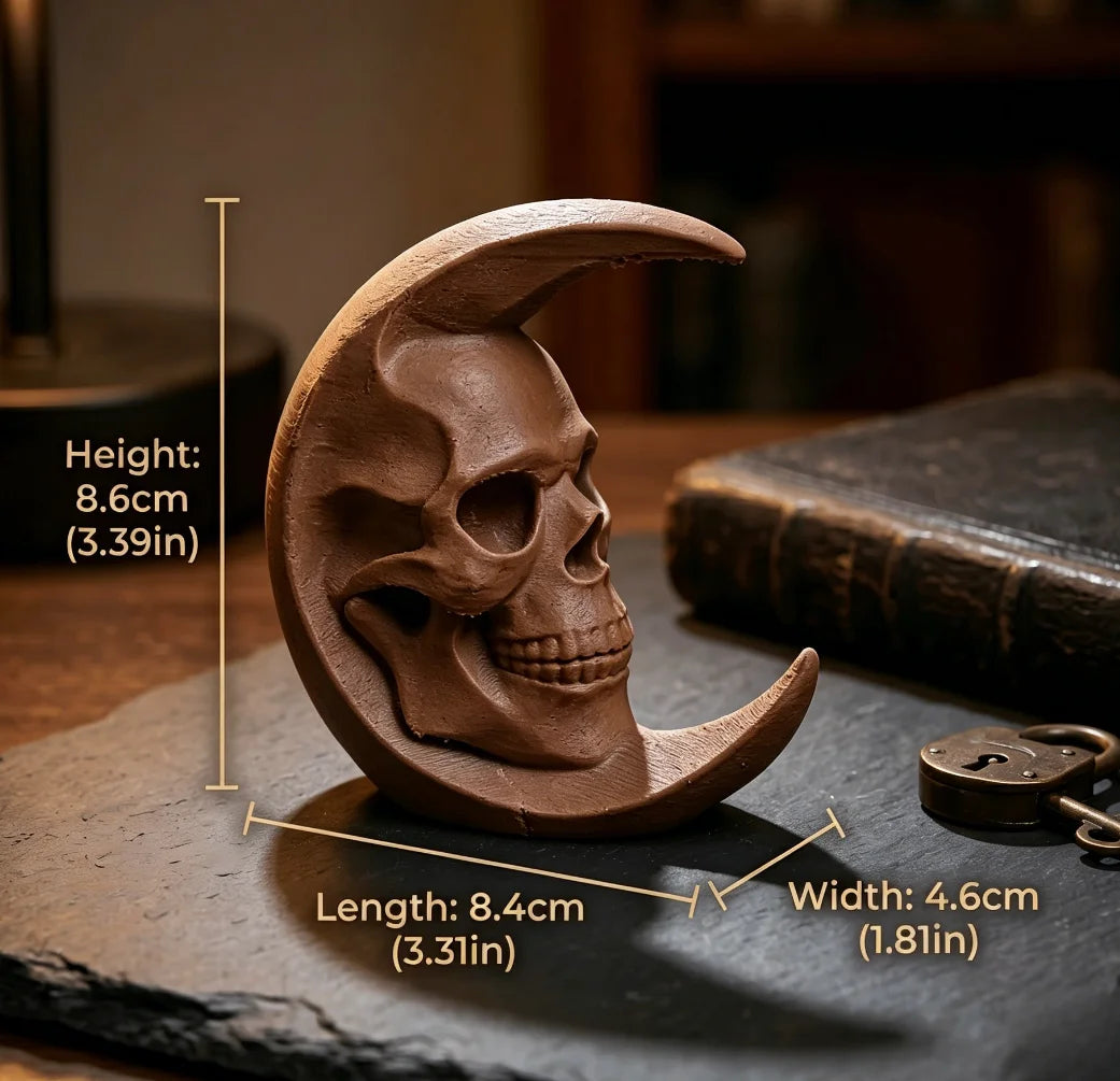 Retro Crescent Moon Skull Figurine Gothic Style Desk Ornament Mystical Skull Moon Meditation Statue Home Office Altar Decor Gift Oasis Select Moon Skeleton6 8.6x8.4x3.3cm