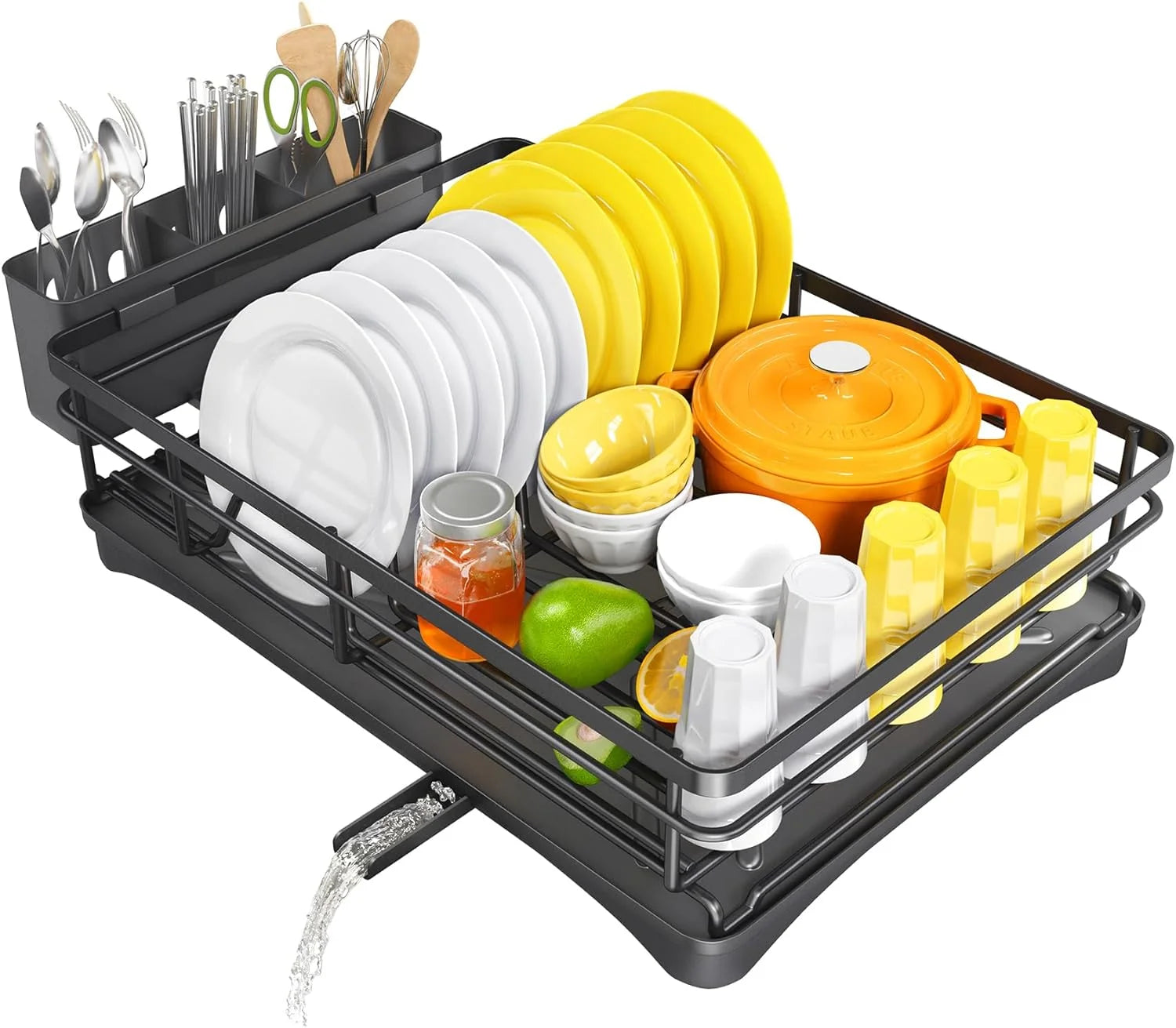 Dish Drying Rack for Kitchen Counter Large Dish Rack with Drainboard Rustproof Dish Drainer with Utensil Holder for Sink Oasis Select black