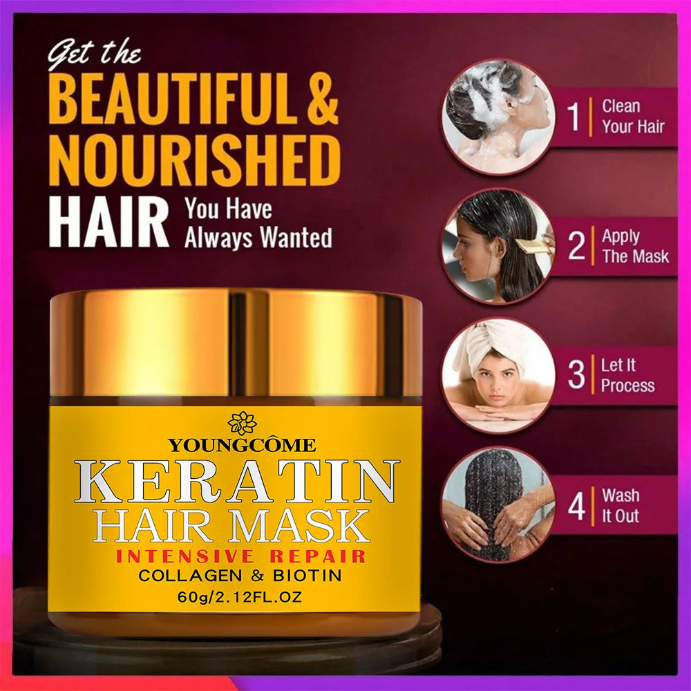 YOUNGCOME Keratin Hair Mask – Biotin, Collagen & Essential Oil